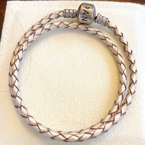 Champagne Woven Leather Pandora bracelet